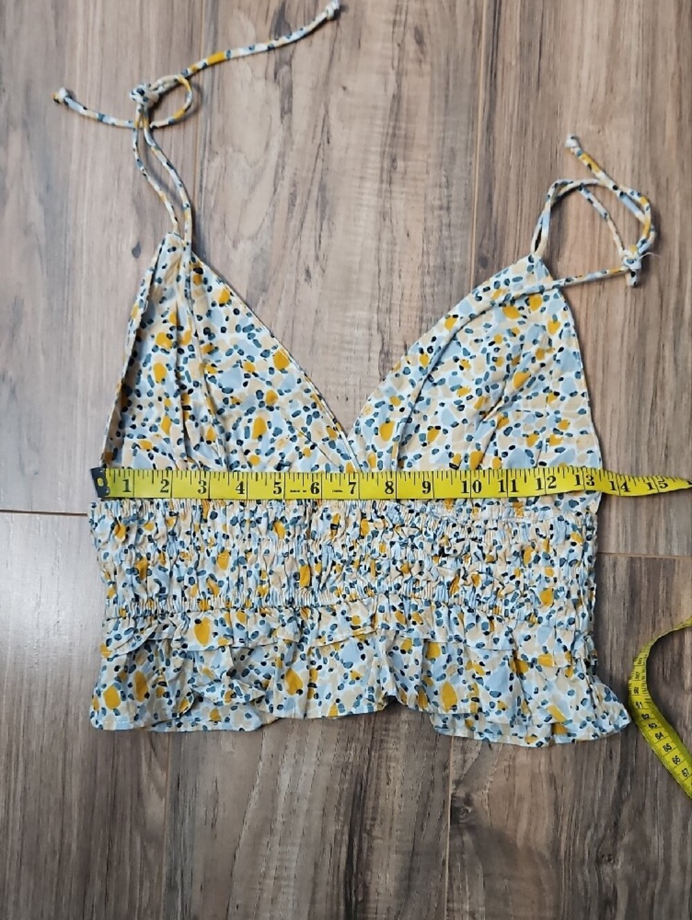 Sim & Sam Yellow Floral Smocked Peplum Cami Top Med - Picture 5 of 7
